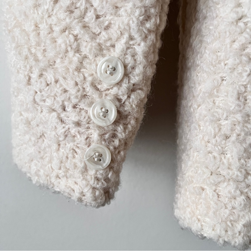 Vintage 100% Bouclé Wool Cream Textured Minimalist Teddy Blazer Size M - Picture 8 of 13